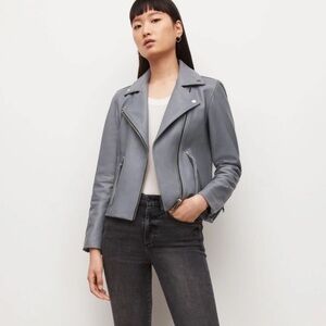 All Saints Dalby Leather Jacket in Grey Steel - Size 2